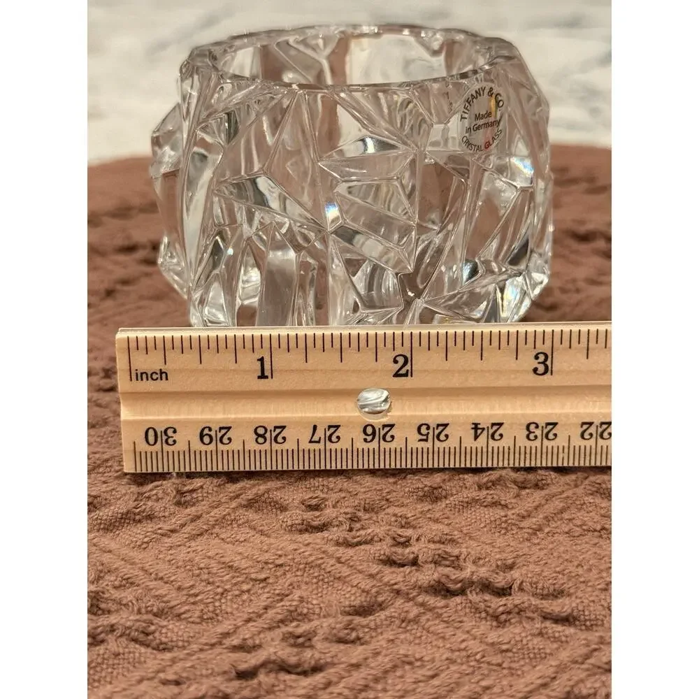 Tiffany & Co Rock Cut Crystal Votive Candle Holder Germany 3” Clear Glass